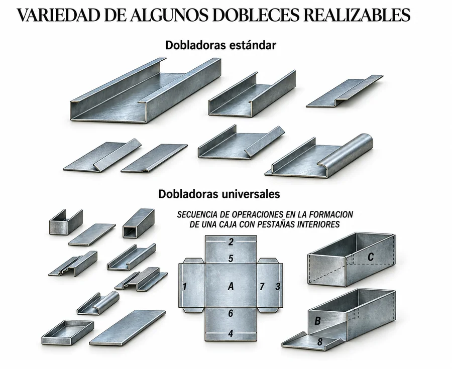 Variedad de dobleces realizables con dobladora estándar y universal